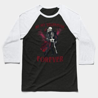 Forever Valentine: Retro Charm with Red, White & Black Skeleton Dance Couple Baseball T-Shirt